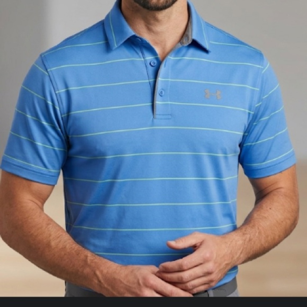 Under Armour Blue Striped Performance Polo lightweight athletic golf Large men’s
